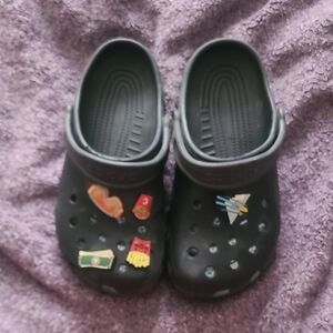 CROCS Kids Black Slippers with Colorful Charms
